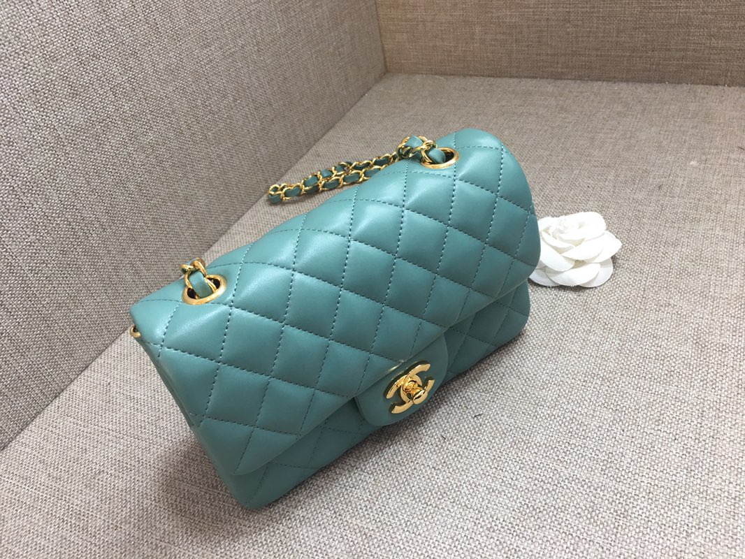 Small Classic Flap Lambskin Bag A01116 Peacock Blue/Gold